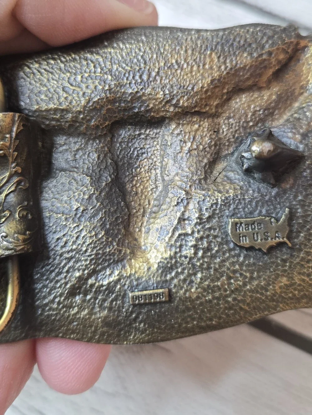 Vintage NRA Golden Eagles Leather Belt Bronze Eagle Buckle Made USA Size 42